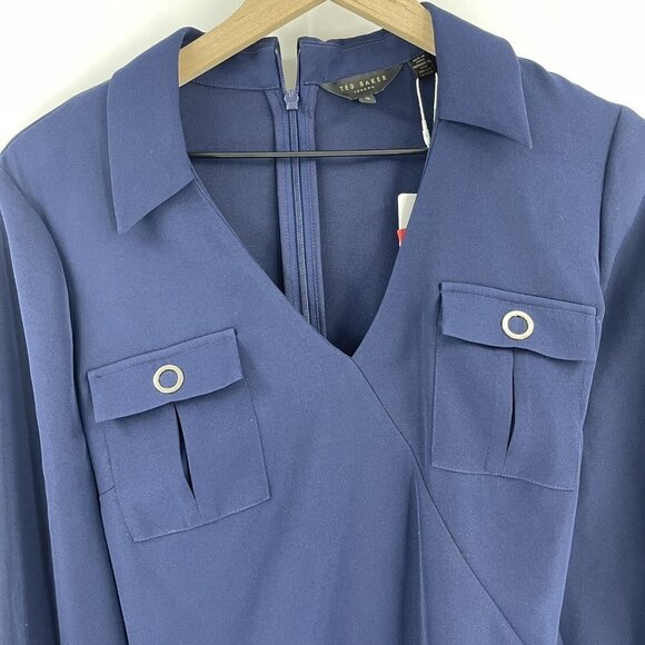 Ted Baker Flan Belted Long Sleeve Utility Jumpsuit in Navy -SZ 3 US 8 - Picture 3 of 7